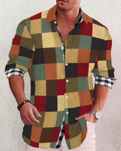 Men's cotton&linen long-sleeved fashion casual shirt f5cd