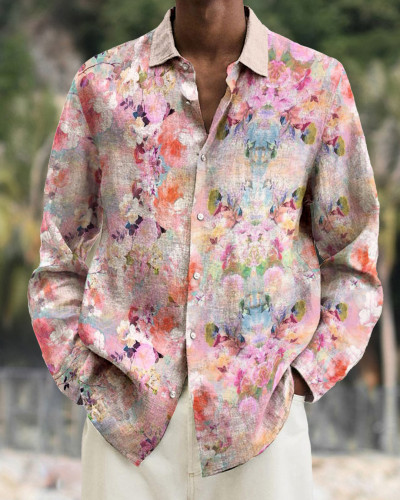 Men's cotton&linen long-sleeved fashion casual shirt dc2e