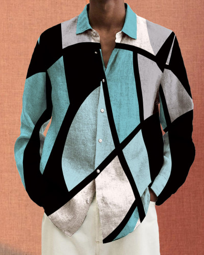 Men's cotton&linen long-sleeved fashion casual shirt 09e9