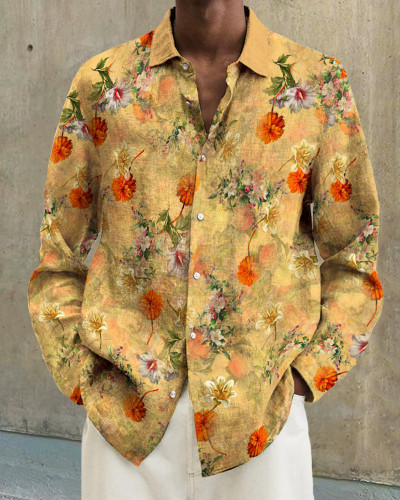 Men's cotton&linen long-sleeved fashion casual shirt 792a