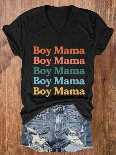 Women's Boy Mom Print V-Neck Casual T-Shirt