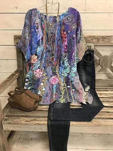 Women's Vintage Floral Print Casual Tops