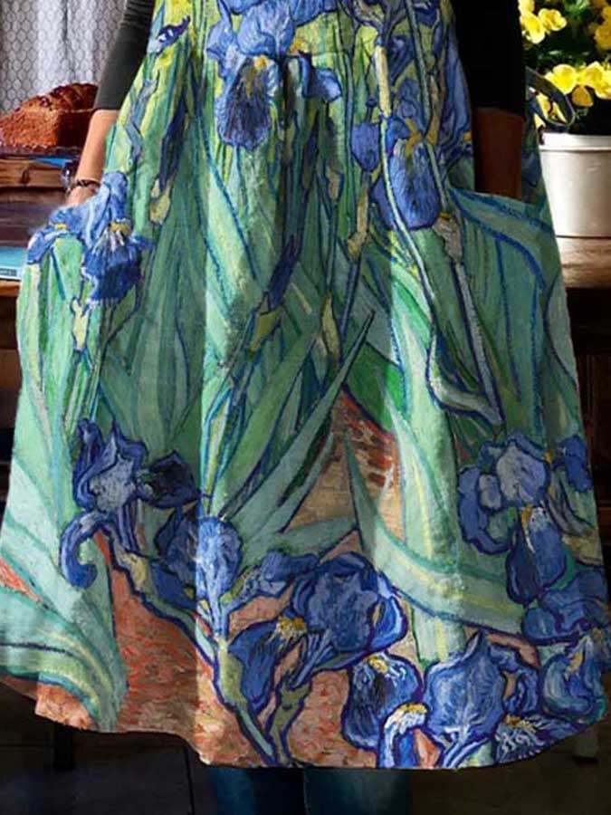 Casual Floral Oil Painting With Pocket Print Dress