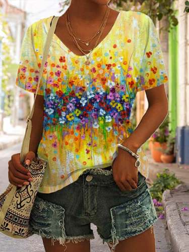 Women's Vintage Floral Print Casual T-Shirt