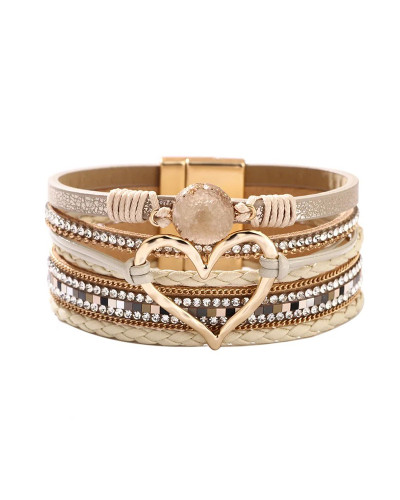 Bohemian Heart Shape Rhinestone Magnetic Bracelet