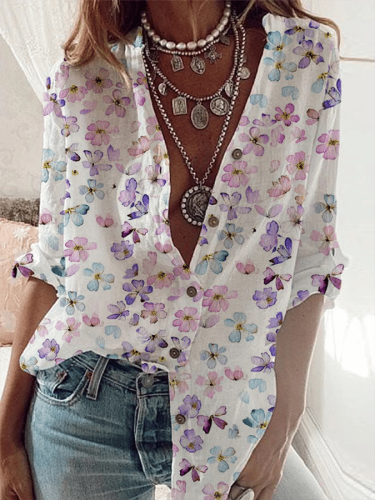 Women's Butterfly Flower Printed Loose Casual Shirt