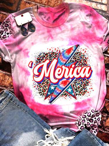 Women's Merica Patriotic Leopard Print Casual T-Shirt