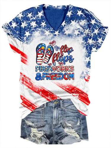Women's Flip Flops Fireworks Freedom Independence Day Tie Dye T-Shirt
