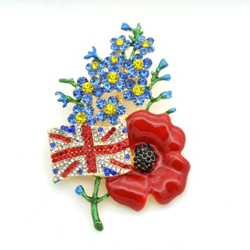 UK Flag Poppy Flowers Pin