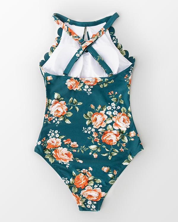Floral Scalloped One Piece Swimsuit