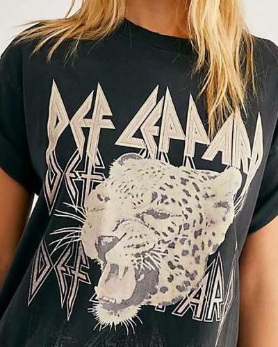 Vintage Cheetah Printed Street Casual T-Shirt