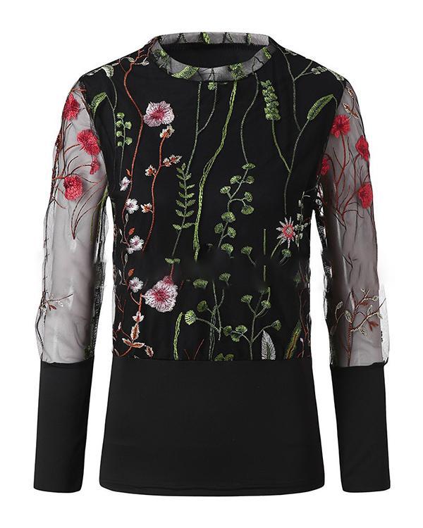 Women's Floral Embroidery T-shirt Elegant & Luxurious Daily Top