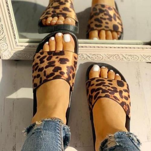 Leopard Pattern Open Toe Slippers