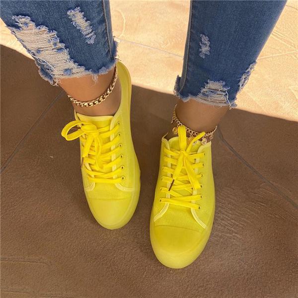 Round Toe Low-Cut Upper Lace-Up Plain Sneakers