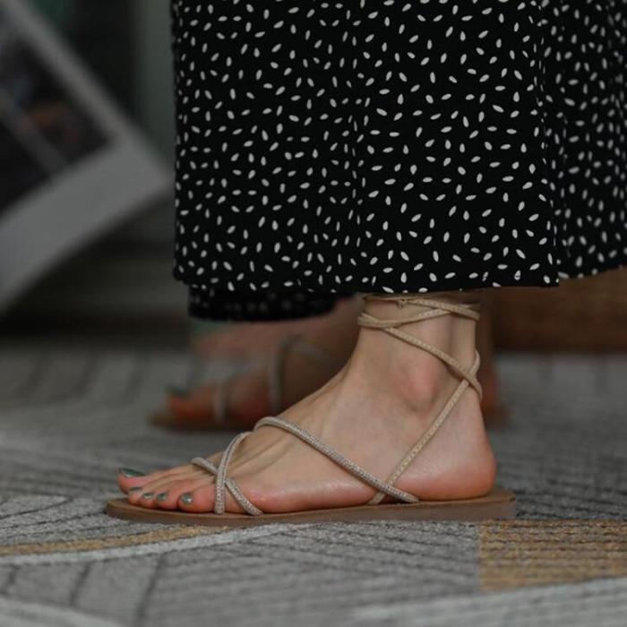 Embellished Strap Flat Sandals