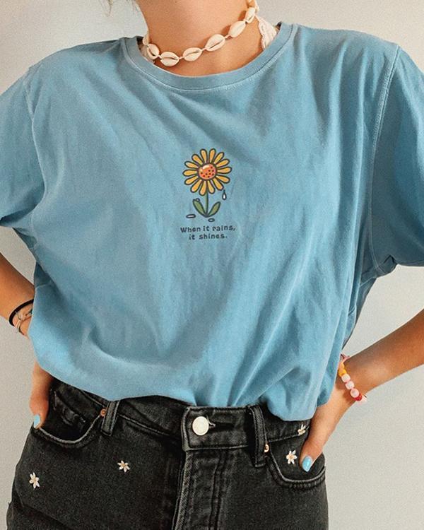 Women's Fashion Floral Print Short Sleeve T-Shirt