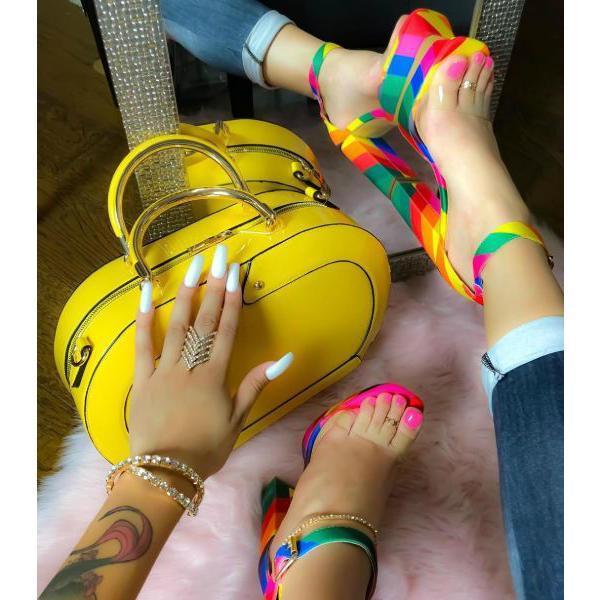 Rainbow Chunky Heeled Sandals