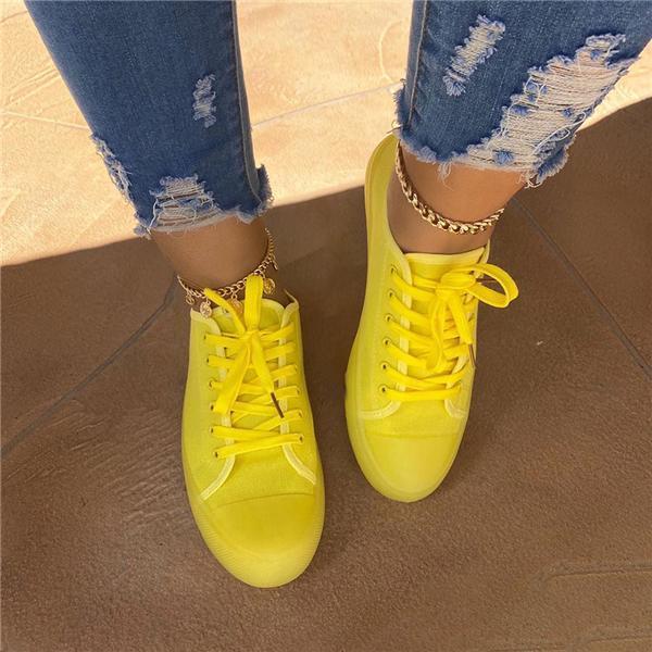 Round Toe Low-Cut Upper Lace-Up Plain Sneakers