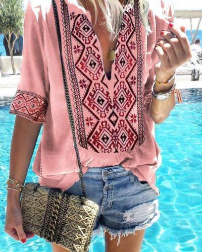 Sexy Deep V Neck Short Sleeve Solid Color Printed T-Shirts Tops