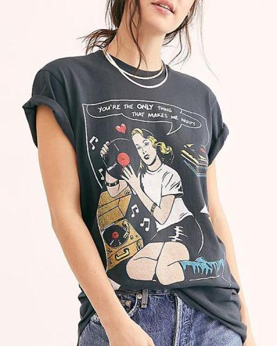 Vintage Printed Casual Tops T-shirts