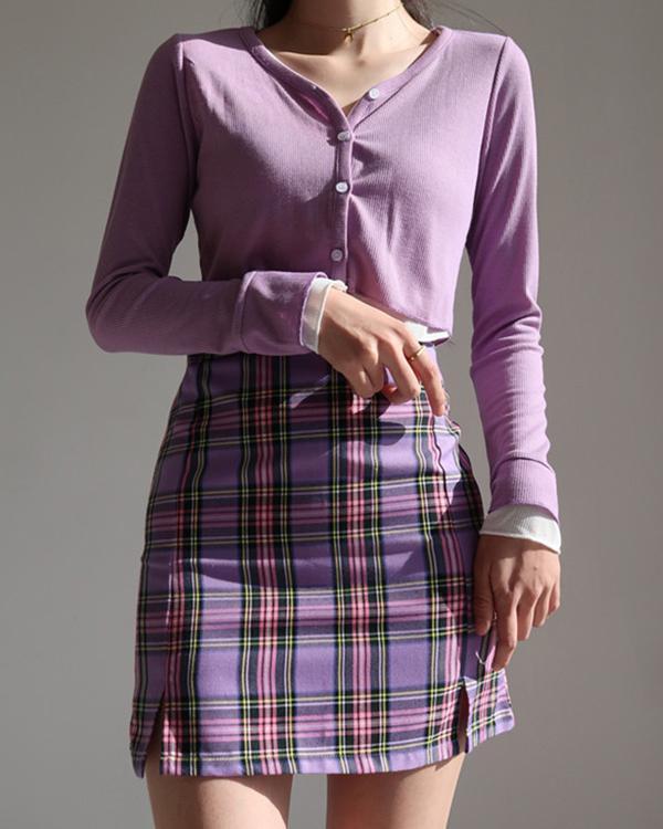 Vintage High Waist Lavender Plaid Skirt