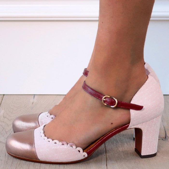Women Fashion Chunky Heel Buckle Strap Pumps Sandals
