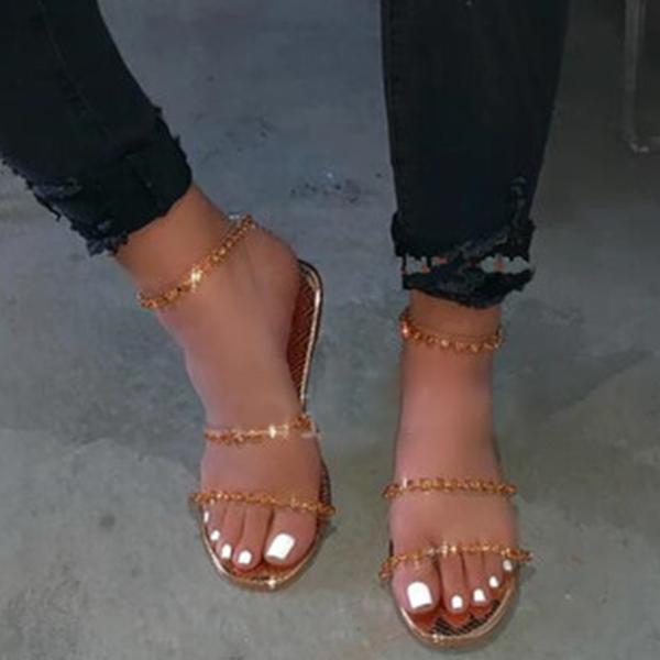 Ankle Strap Flat With Open Toe Slip-On Rhinestone Sandals