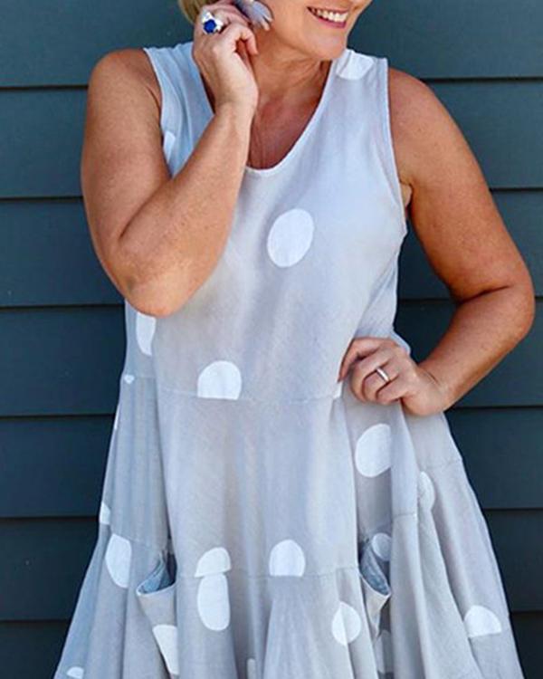 Casual Print Wave Point Sleeveless Maxi Dress