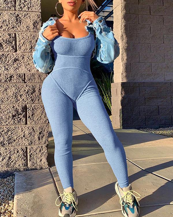 Knitted Backless Tracksuit One Piece Sportswear Jumpsuits