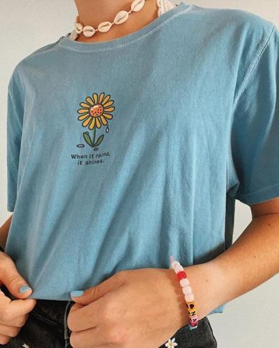 Women's Fashion Floral Print Short Sleeve T-Shirt