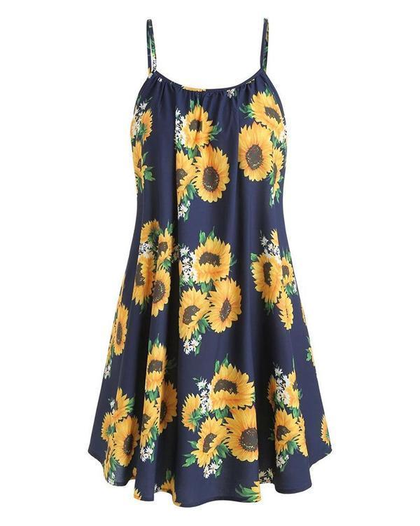 Sunflower Spaghetti Strap Casual Dress with Coat