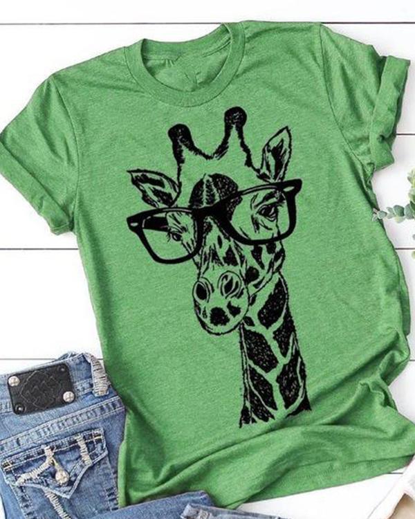Multicolor Cow Printed Round Neck Short Sleeve Shift Shirts & Tops