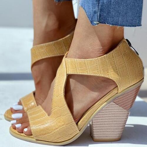 Solid Cut Out Chunky Heeled Sandals