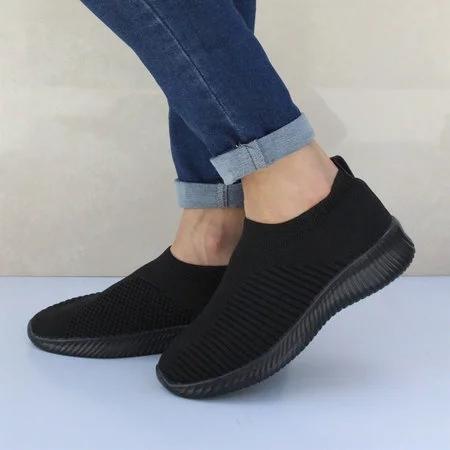 Breathable Jackeline Slip On Sneakers Fly-knit Fabric Athletic Sneakers
