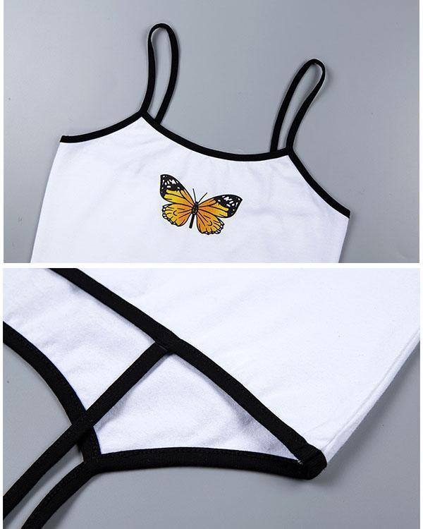 Cute Butterfly Printing Cotton Tank Tops Street Casual Tees
