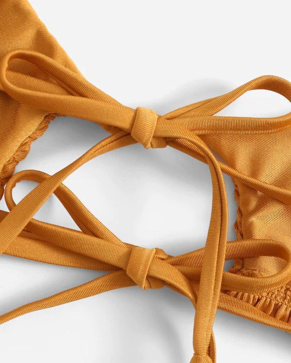 Smocked Star Top With Tie Side Bikini Set
