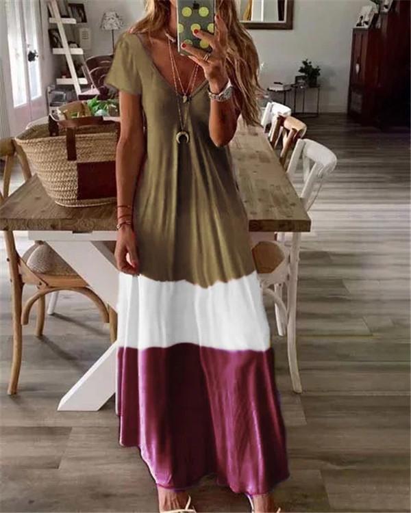 Summer Short Sleeve Bohemian Holiday Daily Fashion Maxi Dresses