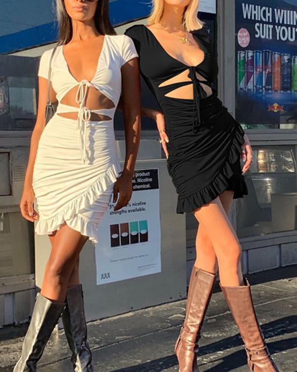 Sexy Ruffled Bag Hip Ladies Dress