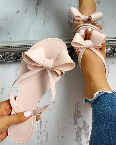 Bowknot Candy Colored Flat Slippers