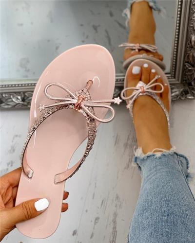 Glitter Bowknot Design Toe Post Sandals