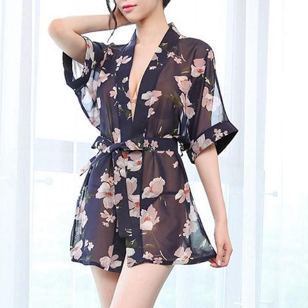 PRINTED CHIFFON SEXY SLEEPWEAR + THONG