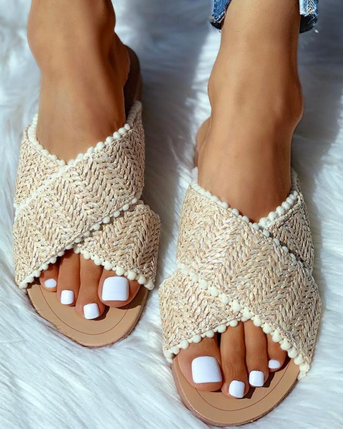 Open Toe Pompom Platforms Sandals