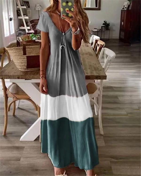 Summer Short Sleeve Bohemian Holiday Daily Fashion Maxi Dresses