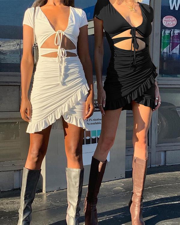 Sexy Ruffled Bag Hip Ladies Dress