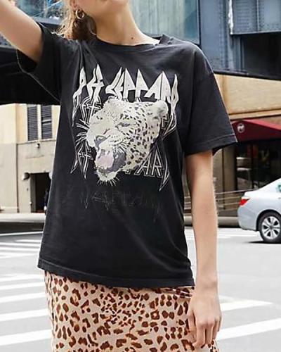 Vintage Cheetah Printed Street Casual T-Shirt