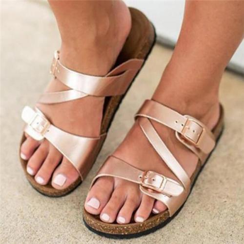 Summer Flat Slippers With Curly Flat Belt Buckle