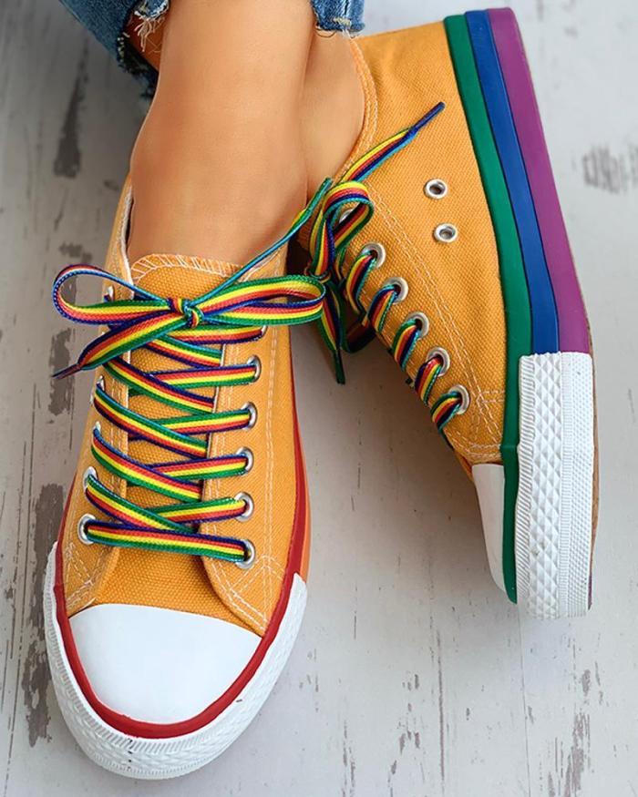 Colorblock Lace-Up Casual Sneakers