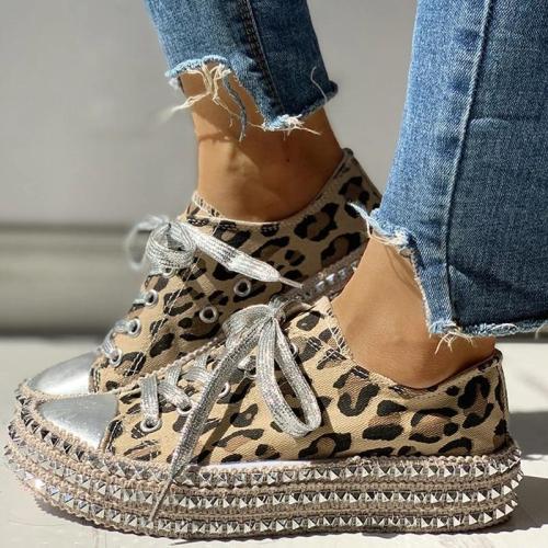 Women's Leopard Rivets Sneakers