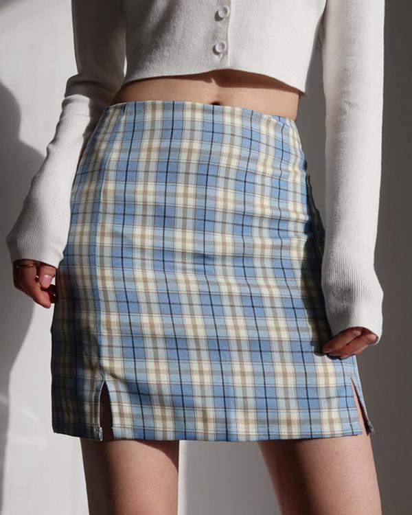 Vintage High Waist Lavender Plaid Skirt