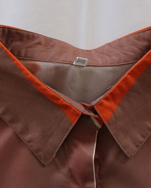 Casual Chiffon Color Block Pockets Shirt Maxi Dress